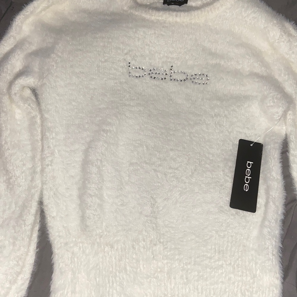 Knitted Fuzzy White BEBE Sweater (S)